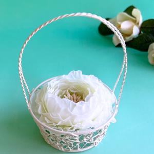 サーバーバスケットミニのリングピロー完成品 ホワイトフラワー