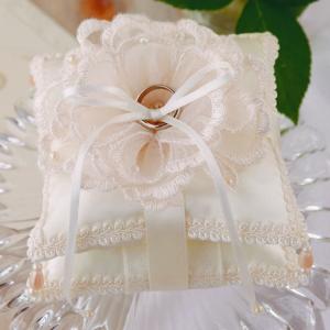 レースブーケ二段重ねのリングピロー手作りキット  シャンパンゴールド 結婚式 ブライダル小物 結婚祝い｜shiawase-deli