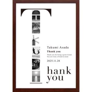 A4サイズのフォトボード「THANK YOU」(縦型) お名前のアルファベットを写真で表現 ウェルカムボード 結婚祝い 誕生日プレゼント 親ギフト｜shiawase-deli