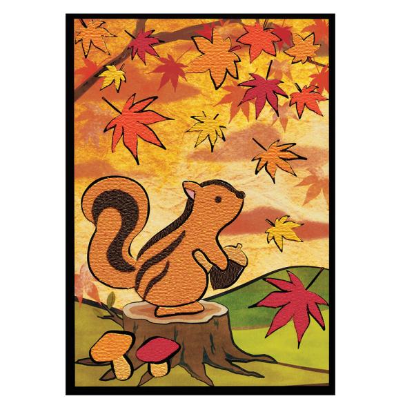貼り絵 で作る リス と 紅葉 手作り キット スタンド 付き 秋 四季 手芸 もみじの色づく 秋 ...