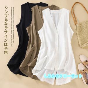 ベスト レディース 春夏秋 綿麻 ジレ ノースリ...の商品画像