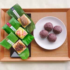 ご贈答品 内祝品 御礼 お取り寄せ品 お試し寿司 笹蒸し寿司3個＋おはぎ4個セット  ズワイ蟹 ブリ 国産 牛しぐれ 笹寿司