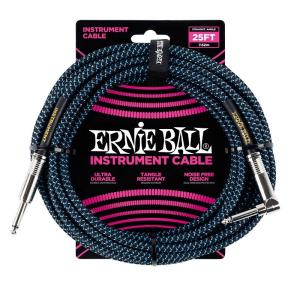 ERNIE BALL Braided Instrument Cable 25ft S/L (Black/Blue) [#6060]｜shibuya-ikebe