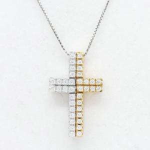 【送料無料】タサキ 田崎真珠 TASAKI K18YG/WG クロス バー 2WAY ネックレス ダイヤモンド0.44ct（0.22ct×2）★仕上げ済｜shichi-nishigaki