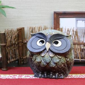 信楽焼　しがらき焼　福多郎　あかり香炉　陶仙作　ふくろう　ろうそく付 信楽焼 茶香炉 陶器茶香炉 ふくろう フクロウ茶香炉 陶器 茶 焼き物 火