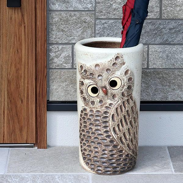 傘立て 陶器 信楽焼 おしゃれ スリム フクロウ 傘入れ モダン シンプル 玄関 和風 新築祝 ギフ...