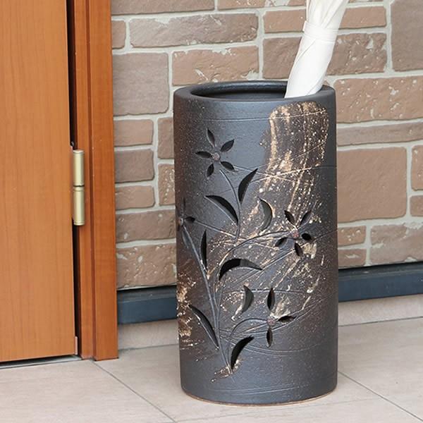 傘立て 陶器 おしゃれ 信楽焼 かさたて 和風 傘入れ モダン 黒 玄関 新築祝 スリム ギフト シ...