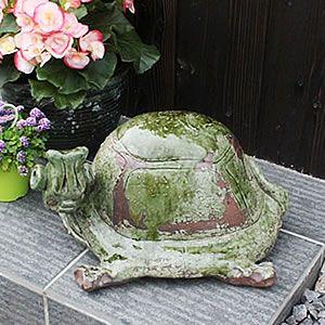 信楽焼 手作りカメ置物 長寿にご利益がある亀  縁起物のかめ置物 陶器カメ　しがらき 庭 おきもの ...