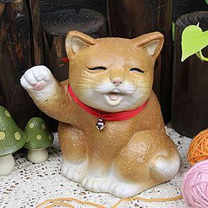 招き猫 小槌持ち 猫の置物 陶器 信楽焼 小さい 小づち 打ち出の小槌