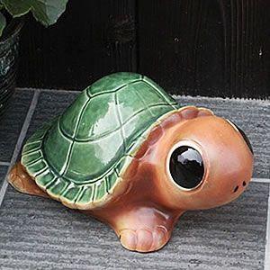信楽焼 10号福亀 火色 長寿にご利益がある亀  縁起物のかめ置物 陶器カメ　しがらき 庭 おきもの...