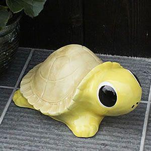 信楽焼 10号福亀 黄色 長寿にご利益がある亀  縁起物のかめ置物 陶器カメ　しがらき 庭 おきもの...