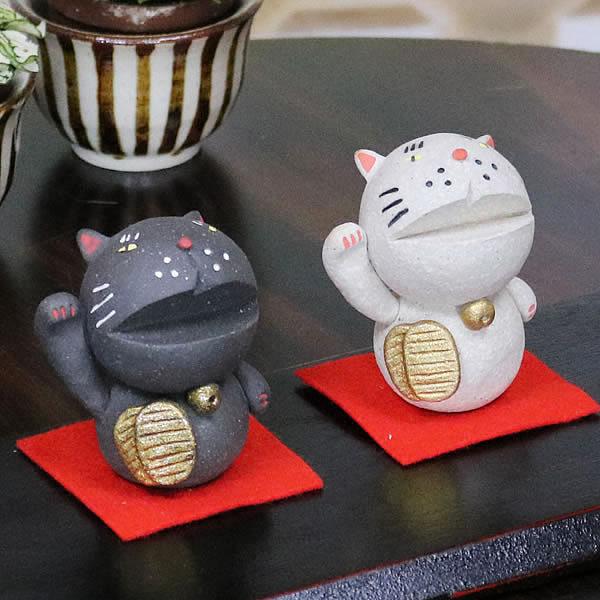 信楽焼 ねこ 猫 招きねこ 置物 陶器ネコ 手作りねこ まねき猫やき猫 陶器 縁起物 インテリア ギ...