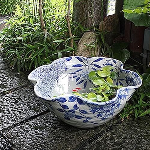 信楽焼 睡蓮鉢 メダカ鉢 おしゃれ めだか鉢 陶器 水鉢 ビオトープ 金魚鉢 信楽焼き スイレン鉢 ...