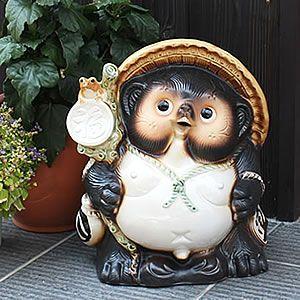 信楽焼 11号福々蛙付狸(オス) たぬき タヌキ 狸 開運 縁起物 可愛い