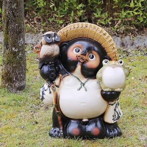 信楽焼 13号ふくろう蛙持ち狸 たぬき タヌキ 開運 縁起物 可愛い 陶器