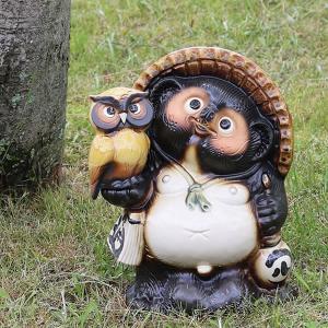 信楽焼 月見狸(笑い目) たぬき タヌキ 狸 開運 縁起物 可愛い 陶器