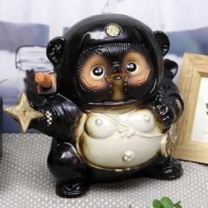 たぬきの置物　くろだぬき　 信楽焼 手裏剣忍者狸(黒) たぬき タヌキ 開運 縁起物 可愛い 陶器 商売