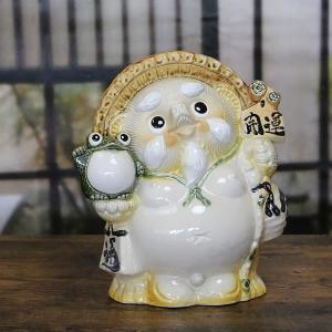 信楽焼 9号ふくろう持ち仙人狸(黄) たぬき タヌキ 開運 縁起物 可愛い