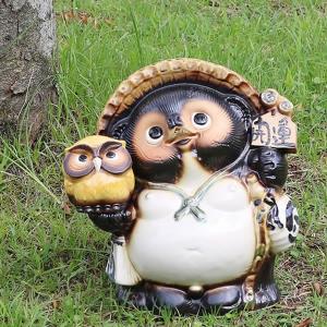 信楽焼 11号ふくろう持ち開運狸 たぬき タヌキ 狸 開運 縁起物 可愛い