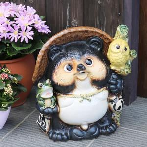 信楽焼 17号招き猫·招き蛙付き狸 B品51㌢