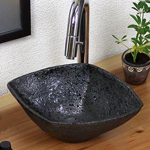 信楽焼 黒斑点ひし型 洗面ボウル おしゃれ 洗面ボール