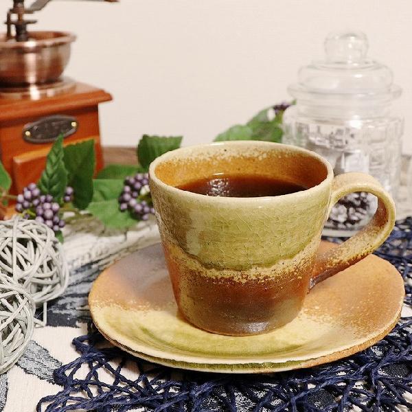 信楽焼 コーヒーカップ 陶器 おしゃれ 黒 白 和風 セット ソーサー 珈琲碗皿 コーヒーカップ＆ソ...