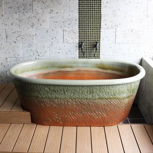 小判型 幅1600×奥行850×高さ580mm 信楽焼浴槽 陶器浴槽 陶器風呂 つぼ