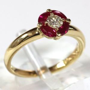 K18ルビーリング フラワーモチーフ R0.60 D0.19 3.9g #11.5 イエロー