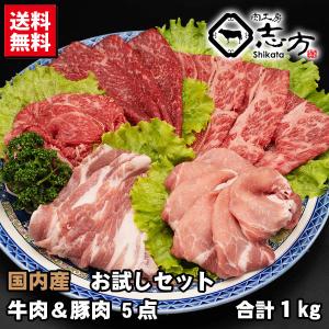 福袋 国産 お試しセット 牛肉＆豚肉 5点セット 1kg｜shikatameat