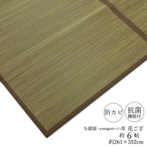 い草ラグ 与那国 江戸間 6畳 約261×352cm  抗菌 い草カーペット ブラウン い草 上敷き 花ござ 3枚あわせ 畳マット裏貼 加工 抗菌 防カビ 天然素材 敷物