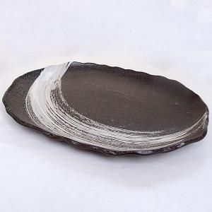 皿 大皿 長皿13号 41cm 木の葉皿 砂ビードロ おしゃれ 和食器 業務用