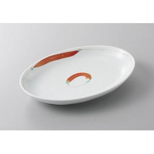 皿 楕円皿 焼物皿 赤絵とうがらし6.5小判皿 19.5cm おしゃれ 和食器 業務用 美濃焼 22...