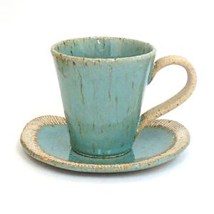 コーヒーカップ ソーサー 均窯ブルー茶彫 和陶器 おしゃれ 業務用 美濃焼 24a789-27