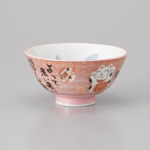 子供用 ご飯茶碗 陶器 リボン猫ピンク茶碗 おしゃれ 和食器 業務用