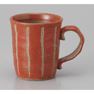 マグカップ 土物 彫十草 赤 おしゃれ 和陶器 業務用 美濃焼 24a793-36