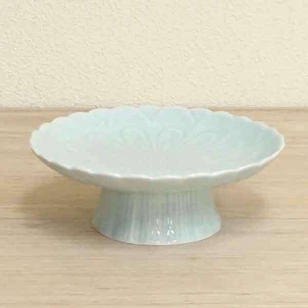 皿 青地菊型 高台皿 16cm おしゃれ 和食器 業務用 23b086-01
