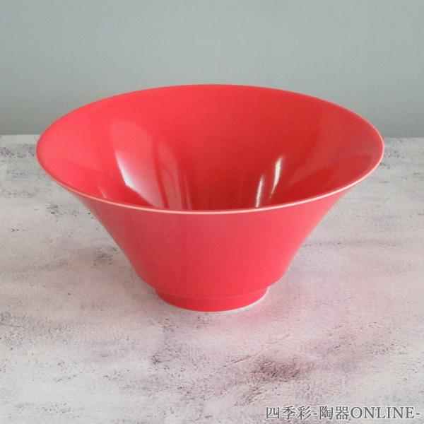 丼 深口ラーメン丼 赤 21.5cm 白翔 おしゃれ 中華食器 業務用 美濃焼