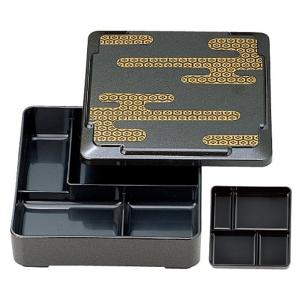 長角システム松花堂弁当 黒朱市松 おしゃれ 業務用 容器 盛り付け 堅牢