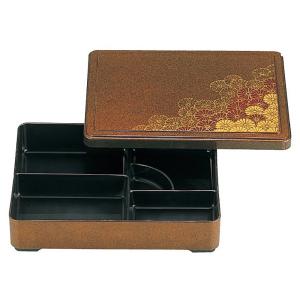 木製8.5寸布目松花堂 溜 仕切付 弁当箱 おしゃれ 業務用 容器 盛り付け