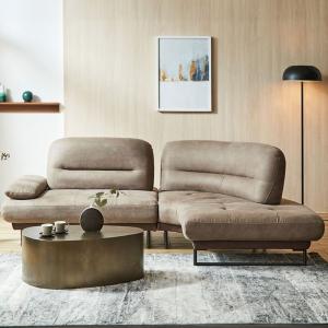 【ネット限定】 【レザーテックス】 シェーズロングソファ 左カウチ ラルス ヨーロピアングレー / オータムブラウン色 (大型配送便)