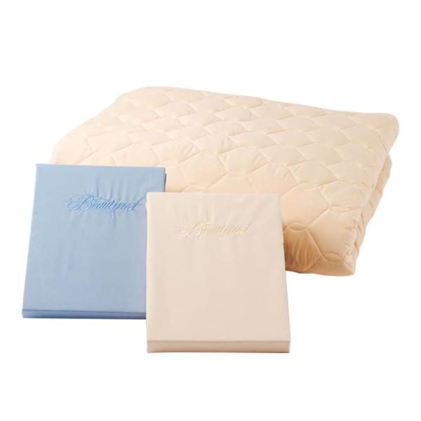 シモンズ【寝装品3点セット】キング ベーシック45cm厚 LA1003 ブルー/アイボリー  (宅配...