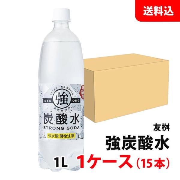 送料無料 友桝 強炭酸水 1L 1箱 (15本) 1000ml ペットボトル 炭酸水 ソーダ おうち...