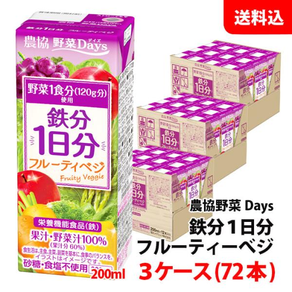 送料無料 雪印メグミルク 農協野菜Days 鉄分1日分200ml 3ケース(72本) 野菜1日分 フ...
