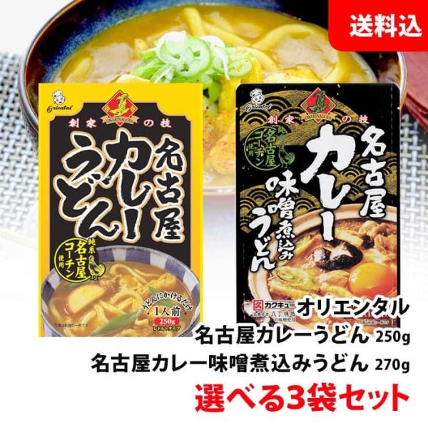 送料無料 メール便 カレーうどん 選べる3食セット 名古屋コーチン / カレー味噌煮込みうどん レト...