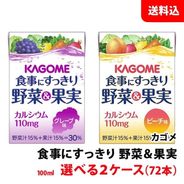 送料無料 カゴメ 食事にすっきり野菜＆果実カルシウム 100ml 選べる2ケース(72本) グレープ...