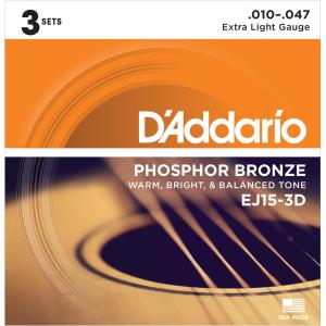 D'Addario EJ15/3D フォスファーブロンズ 10-47 エクストラライト 3セット アコースティックギター弦