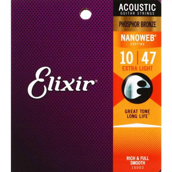 Elixir NANOWEB 16002 EXTRA/LIGHT 10-47 アコースティックギター...