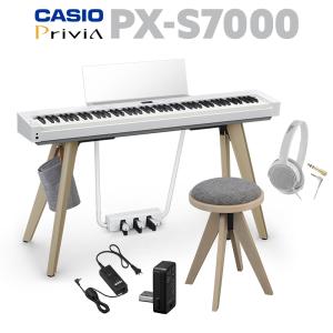 CASIO PX-S7000 WE ホワイト 専用スツール・ヘッドホンセット 木製鍵盤〔配送設置無料・代引不可〕｜shimamura