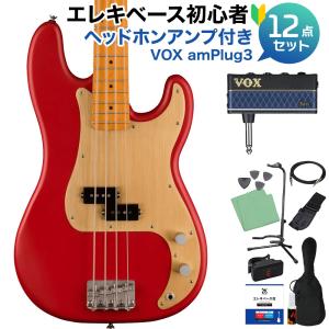 Squier by Fender スクワイヤー 40th Anniv. PB SDKR ベース 初心者12点セット 〔ヘッドホンアンプ付〕｜shimamura