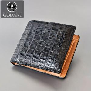 GODANE ゴダン 本革 クロコダイル メンズ 二つ折り財布 黒 ブラック